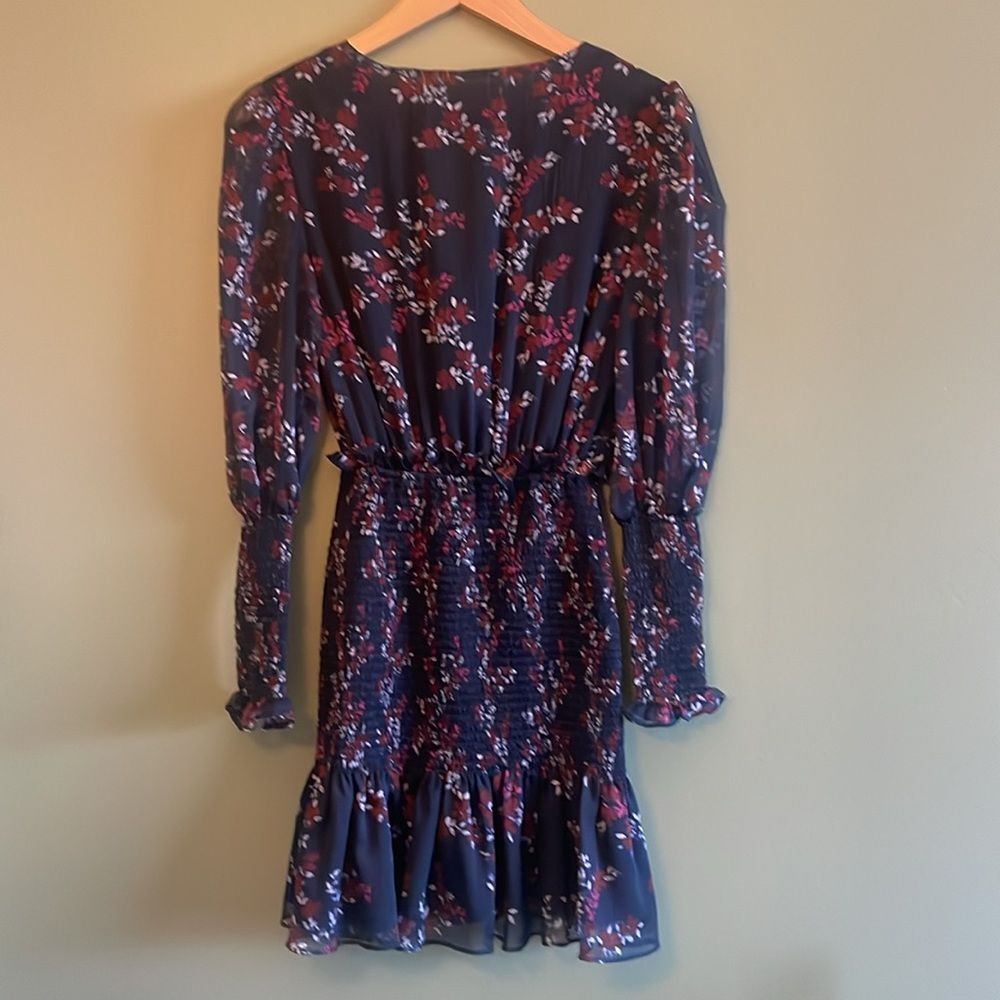 Keepsake Embrace Smocked Longsleeve VNeck Mini Dress Navy Floral Cocktail Sz S - Picture 10 of 12
